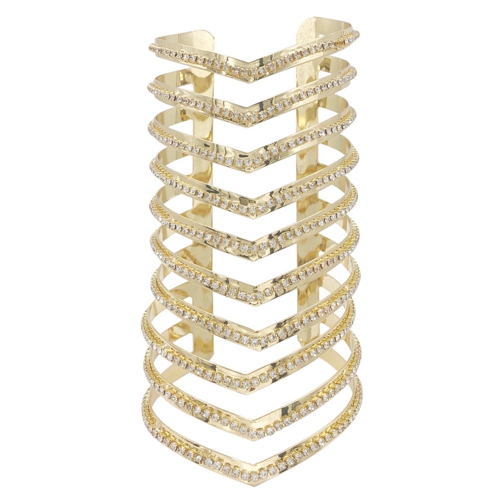 🔴 CLEARANCE Super Wide Lines Rhinestone Egyptian Gold Statement Cuff Bracelet